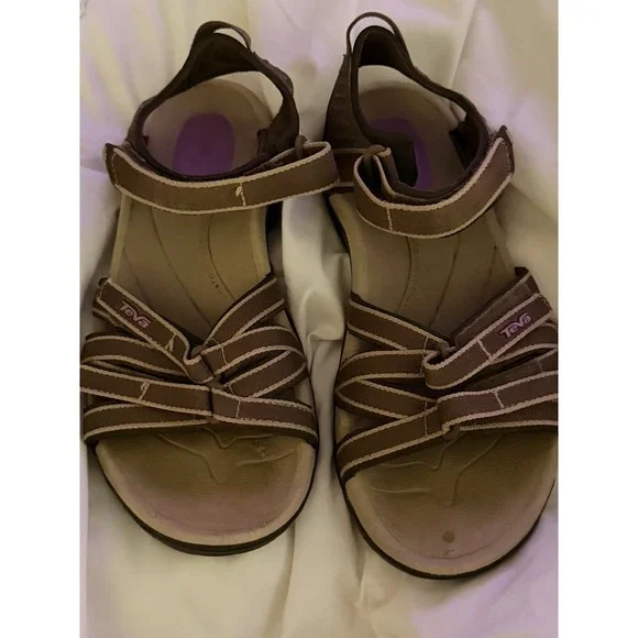 Teva Tirra Taupe Brown & Purple Sandals 8.5 Tan - Picture 1 of 6